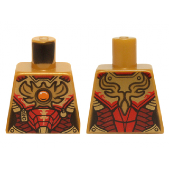 Torso Female Outline with Red and Gold Armor with Pendants, Scales, Belt and Orange Round Jewel (Fire Chi) Emblem Pattern