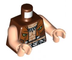 Torso Spider-Man Bare Chest with Fang Necklace, Lion Head Vest and Zebra Belt Pattern / Light Nougat Arms / Light Nougat Hands