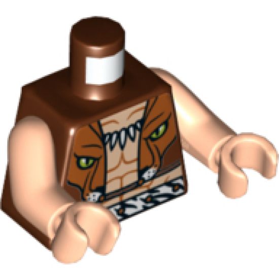 Torso Spider-Man Bare Chest with Fang Necklace, Lion Head Vest and Zebra Belt Pattern / Light Nougat Arms / Light Nougat Hands