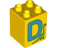 Duplo, Brick 2 x 2 x 2 with Letter D and Dinosaur Pattern