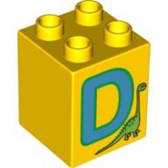 Duplo, Brick 2 x 2 x 2 with Letter D and Dinosaur Pattern