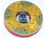 Turntable 6 x 6 x 1 1/3 Round Base with Pearl Gold Top with Gold Faces on Blue Pattern (Ninjago Spinner)