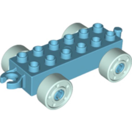 Duplo, Vehicle Car Base 2 x 6 with Light Aqua Wheels with Fake Bolts and Open Hitch End
