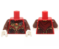 Torso Vest with Dark Red and Gold Armor with Black Straps, Scales, Fire Chi Emblem and Cape with Buckle Pattern / Reddish Brown Arms / White Hands