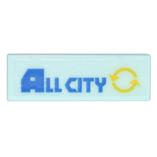 Tile 1 x 3 with Blue 'ALL CITY' and Yellow Recycling Arrows Symbol Pattern (Sticker) - Set 70620
