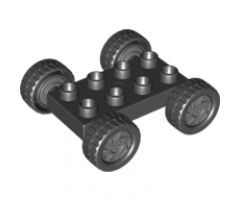 Duplo, Vehicle Car Base 2 x 4 with Fixed Axles, Black Tires and Dark Bluish Gray Wheels