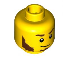 Minifigure, Head Beard Reddish Brown, Bushy Eyebrows, Sideburns, White Pupils, Lopsided Smile Pattern - Hollow Stud