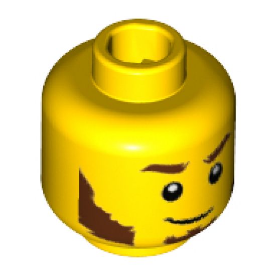Minifigure, Head Beard Reddish Brown, Bushy Eyebrows, Sideburns, White Pupils, Lopsided Smile Pattern - Hollow Stud