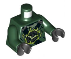 Torso Ninjago Black and Silver Straps, Broken Emblem with Yellowish Green Flames, Round Silver Emblem on Back Pattern / Dark Green Arms / Black Hands