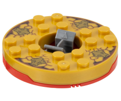 Turntable 6 x 6 x 1 1/3 Round Base with Pearl Gold Top with Gold Faces on Reddish Brown Pattern (Ninjago Spinner)