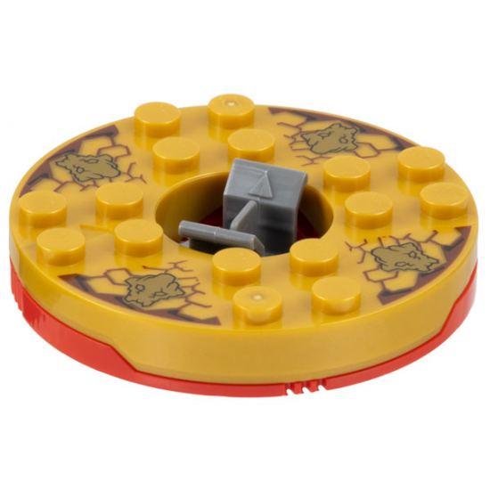 Turntable 6 x 6 x 1 1/3 Round Base with Pearl Gold Top with Gold Faces on Reddish Brown Pattern (Ninjago Spinner)