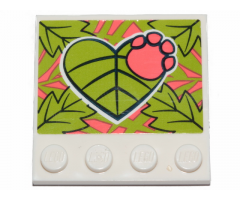 Tile, Modified 4 x 4 with Studs on Edge with Lime Leaves and Coral Paw Pattern (Sticker) - Set 41424