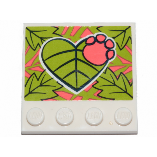 Tile, Modified 4 x 4 with Studs on Edge with Lime Leaves and Coral Paw Pattern (Sticker) - Set 41424