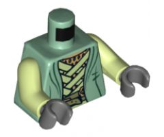 Torso LotR Robe with Light Green Straps and Gold Belt Pattern / Yellowish Green Arms / Dark Bluish Gray Hands