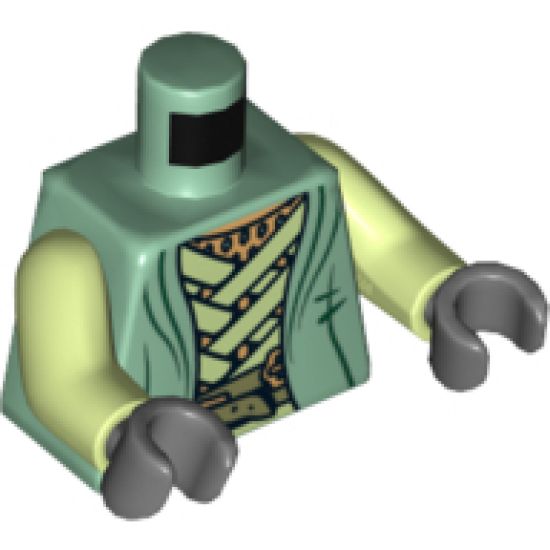 Torso LotR Robe with Light Green Straps and Gold Belt Pattern / Yellowish Green Arms / Dark Bluish Gray Hands