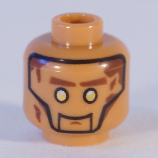 Minifigure, Head Dual Sided Alien with Silver Eyes, Brown Eyebrows and Splotches / Gold and Black Concentric Circles Pattern - Hollow Stud