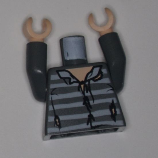 Torso Harry Potter Sirius Tattered Striped Shirt Pattern / Dark Bluish Gray Arms / Light Nougat Hands