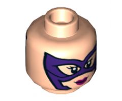 Minifigure, Head Dual Sided Female, Dark Purple Mask, Magenta Lips, Smile / Scowl Showing Teeth Pattern - Hollow Stud