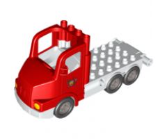 Duplo, Vehicle Truck Large Cab with White 4 x 8 Flatbed Plate and Fire Logo Pattern