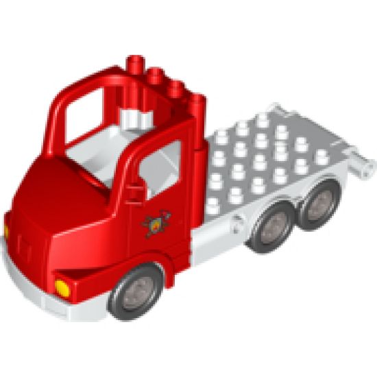 Duplo, Vehicle Truck Large Cab with White 4 x 8 Flatbed Plate and Fire Logo Pattern