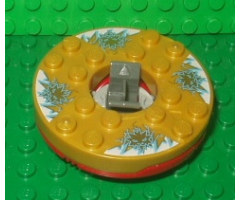 Turntable 6 x 6 x 1 1/3 Round Base with Pearl Gold Top with Gold Faces on White and Blue Pattern (Ninjago Spinner)