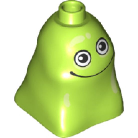 Duplo, Brick 2 x 2 x 2 Bag Shaped with Alien with Smile and Light Lime Spots Pattern (Blodger)
