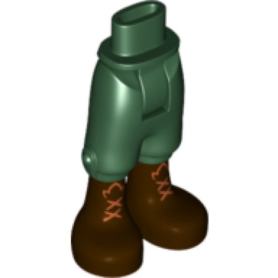 Mini Doll, Legs with Hips and Trousers Cropped, Dark Brown Boots with Orange Leaf Symbols and Laces Pattern