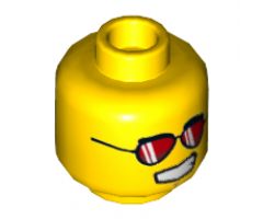Minifigure, Head Dual Sided Red Sunglasses / Angry Eyebrows and Scowl Pattern (Griffin Turner) - Hollow Stud