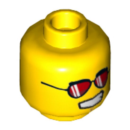 Minifigure, Head Dual Sided Red Sunglasses / Angry Eyebrows and Scowl Pattern (Griffin Turner) - Hollow Stud