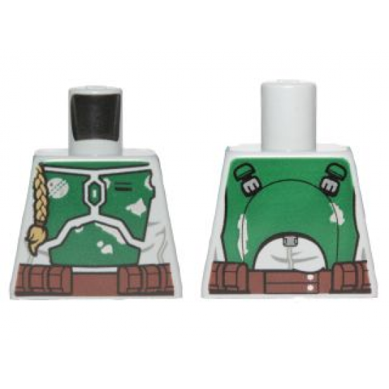Torso SW Mandalorian Armor Plates Dark Green Pattern Dual Sided, Small Emblem on Chest (Boba Fett)