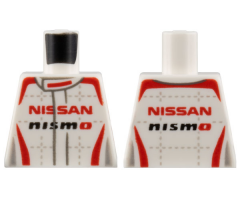 Torso Speed Champions Jumpsuit with Red and Light Bluish Gray Trim, Red 'NISSAN' and Black 'NISMO' Pattern