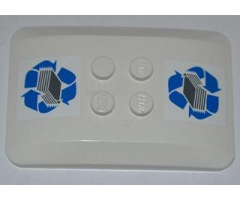 Wedge 6 x 4 x 2/3 Quad Curved with Blue Recycling Arrows and Paper Stack Pattern (Stickers) - Set 4206