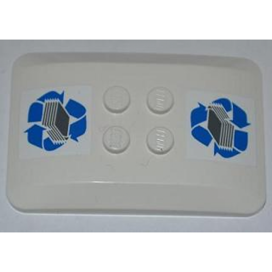 Wedge 6 x 4 x 2/3 Quad Curved with Blue Recycling Arrows and Paper Stack Pattern (Stickers) - Set 4206