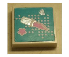 Tile 2 x 2 with Heart, Lipstick and Flower Pattern (Sticker) - Set 3187