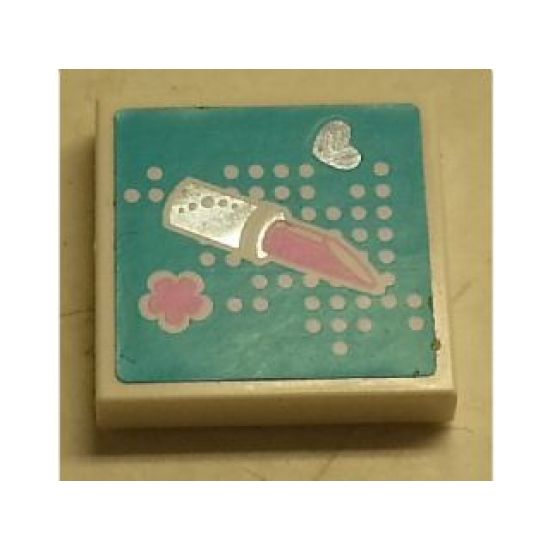 Tile 2 x 2 with Heart, Lipstick and Flower Pattern (Sticker) - Set 3187