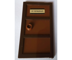 Door 1 x 4 x 6 with 3 Panes and Stud Handle with Reddish Brown Glass and 'P. VENKMAN' Pattern (Sticker) - Set 75827