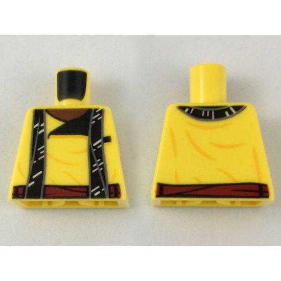 Torso Tunic with Reddish Brown Neck, Long Black Scarf and Red Sash Pattern