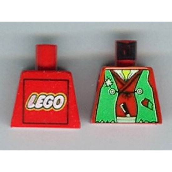 Torso Castle Ninja Vest Green Tattered Pattern (Robber) - LEGO Logo on Back