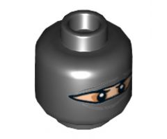 Minifigure, Head Balaclava with Eye Hole Narrow, Black Eyes and Eyebrows Pattern - Hollow Stud