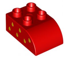 Duplo, Brick 2 x 3 with Curved Top and Yellow Drops on Right Side Pattern