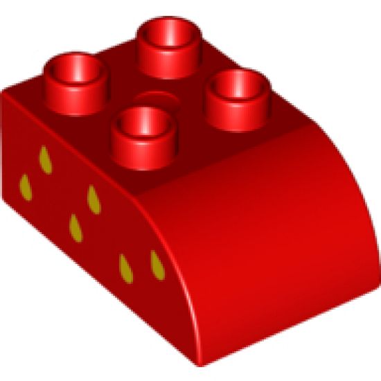 Duplo, Brick 2 x 3 with Curved Top and Yellow Drops on Right Side Pattern