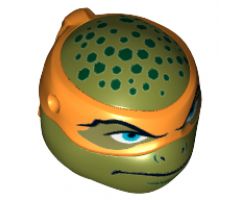 Minifigure, Head, Modified Ninja Turtle Type 2 with Orange Mask and Dark Green Spots Pattern (Michelangelo)