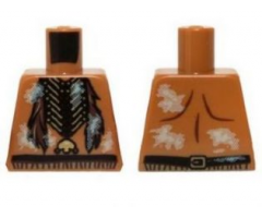 Torso Bare Chest with Beaded Necklace and Feathers and Dirt Patches Pattern