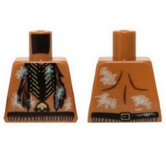 Torso Bare Chest with Beaded Necklace and Feathers and Dirt Patches Pattern