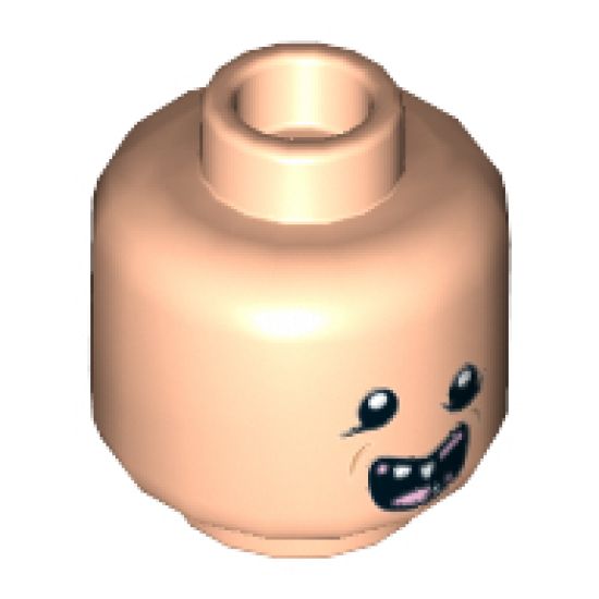 Minifigure, Head Uneven Black Eyes, Open Mouth with Missing Teeth and Pink Tongue Pattern - Hollow Stud