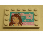 Tile, Modified 4 x 6 with Studs on Edges with Girl and 'Beauty Shop' Pattern (Sticker) - Set 3187