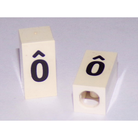 Tile, Modified 1 x 2 x 5/6 with Stud Hole in End and Black 'ô' Lower Case Pattern