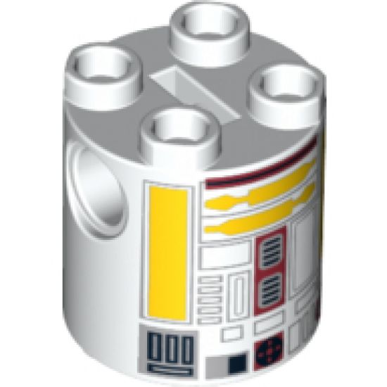 Brick, Round 2 x 2 x 2 Robot Body with Yellow Lines and Dark Red Pattern (R5-F7)