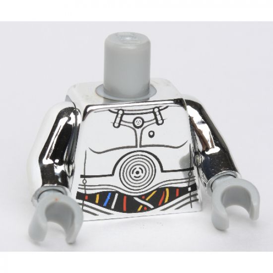 Torso SW TC-14 with Blue, Red and White Wires Pattern / Chrome Silver Arms / Light Bluish Gray Hands