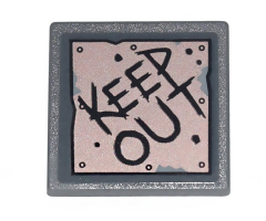 Road Sign 2 x 2 Square with Open O Clip with Copper Plate with 'KEEP OUT' and Metal Rivets Pattern (Sticker) - Set 70840